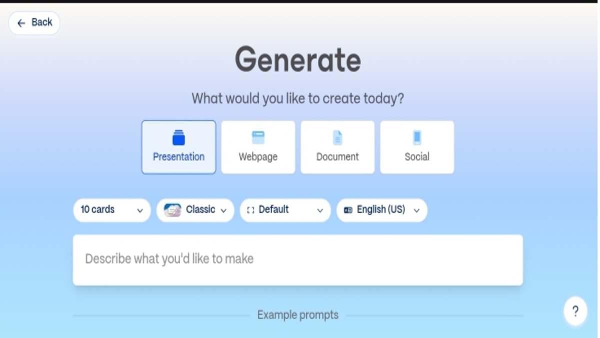 Creating presentation with Gamma AI